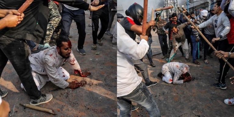 During Delhi Riots an Extremist Hindu Mob beating a Muslim
