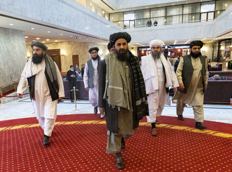Taliban's negotiator Mullah Abdul Ghani Baradar attends the Afghan peace conference in Moscow